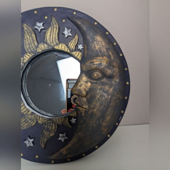 Vintage 90s Celestial Moon & Stars Resin Mirror – Whimsigoth Decor, 11" - Picture 3 of 9